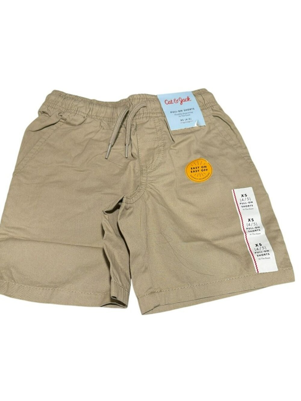 Cat & Jack XS (4/5) Khaki Pull-On Shorts With Flexible Drawstring & Back Pockets